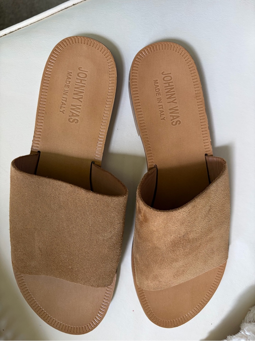 Johnny Was Tan Suede Slide Mules